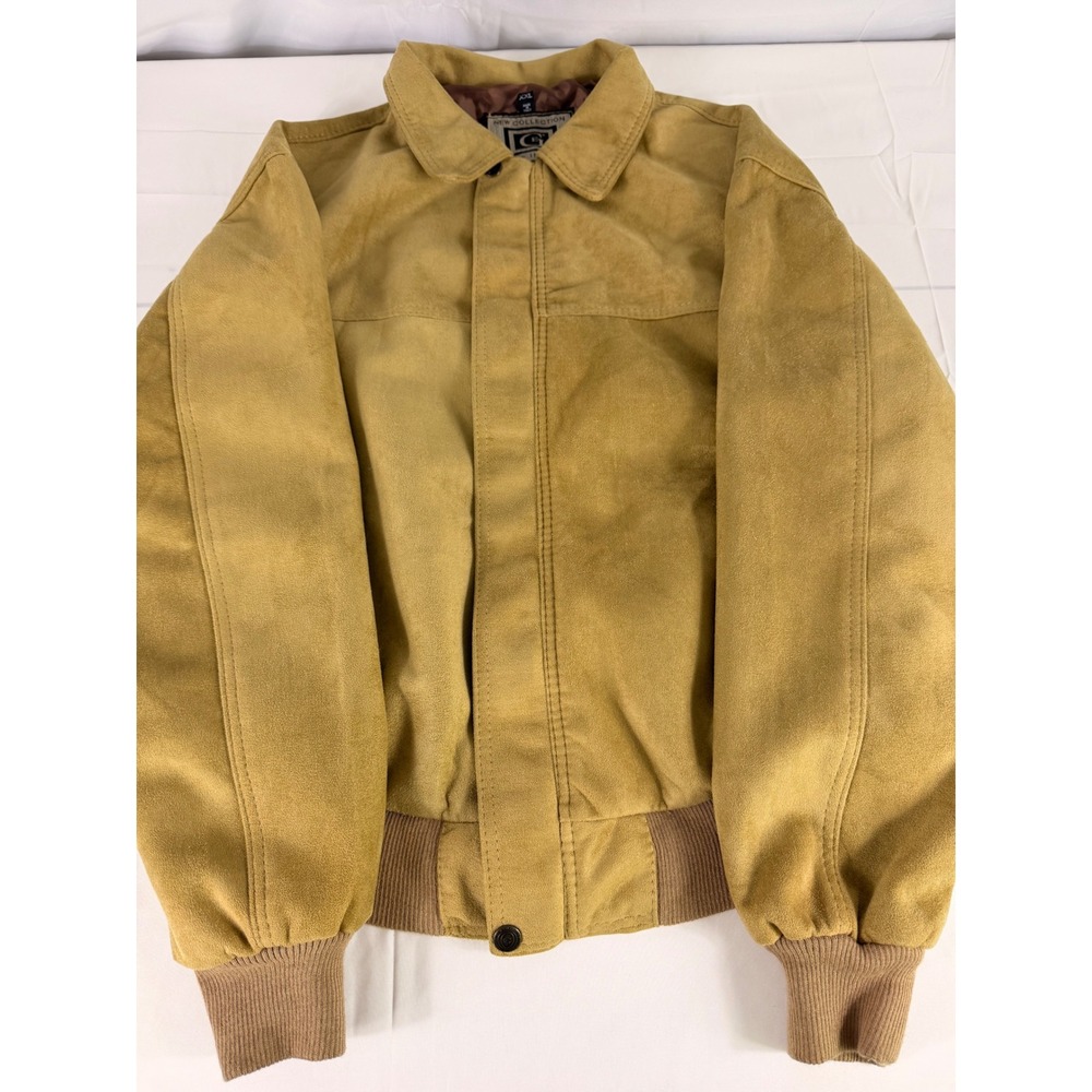 GE New Collection Bomber Jacket XXL Tan Faux Suede Made in Italy Zip Front